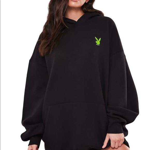 Black Oversized Slogan Hoodie Dress 